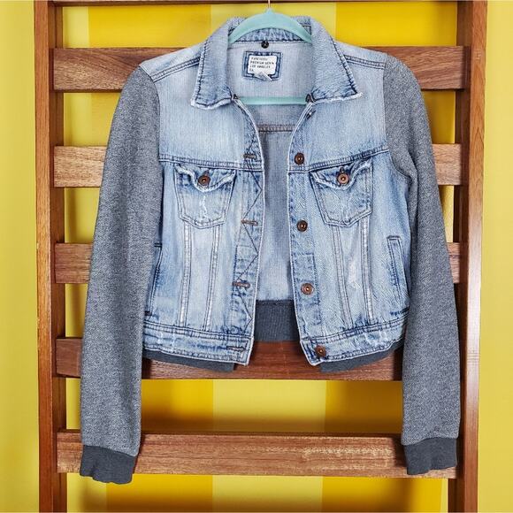 Forever 21 Light Denim & Knit Sleeve Jacket, Sz S - Picture 1 of 4